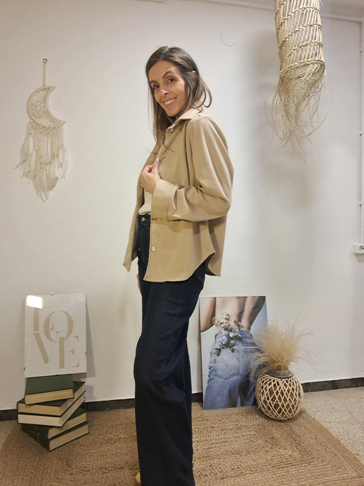 Jaqueta antelina crema