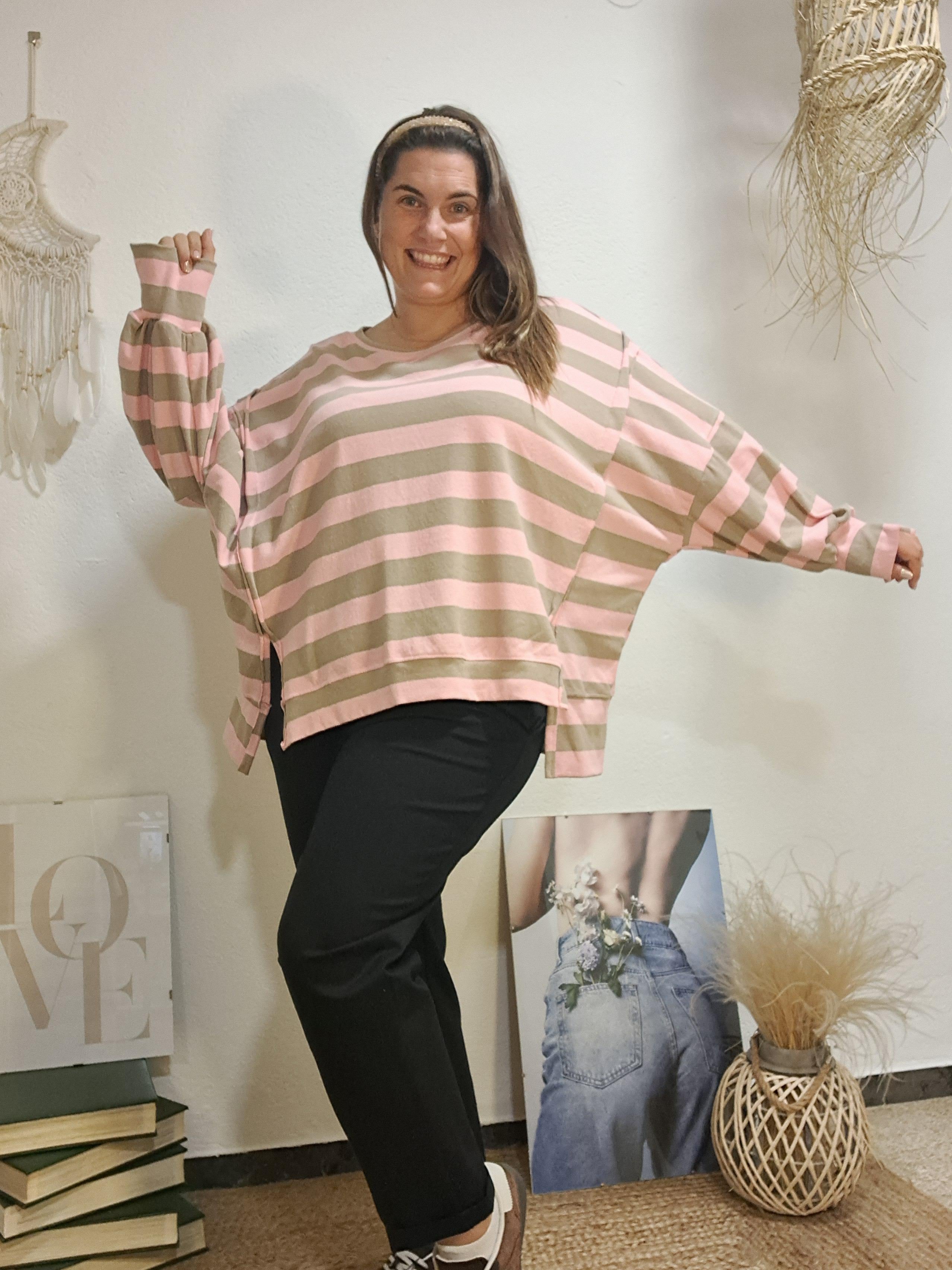 Jersei de ratlles oversize crema