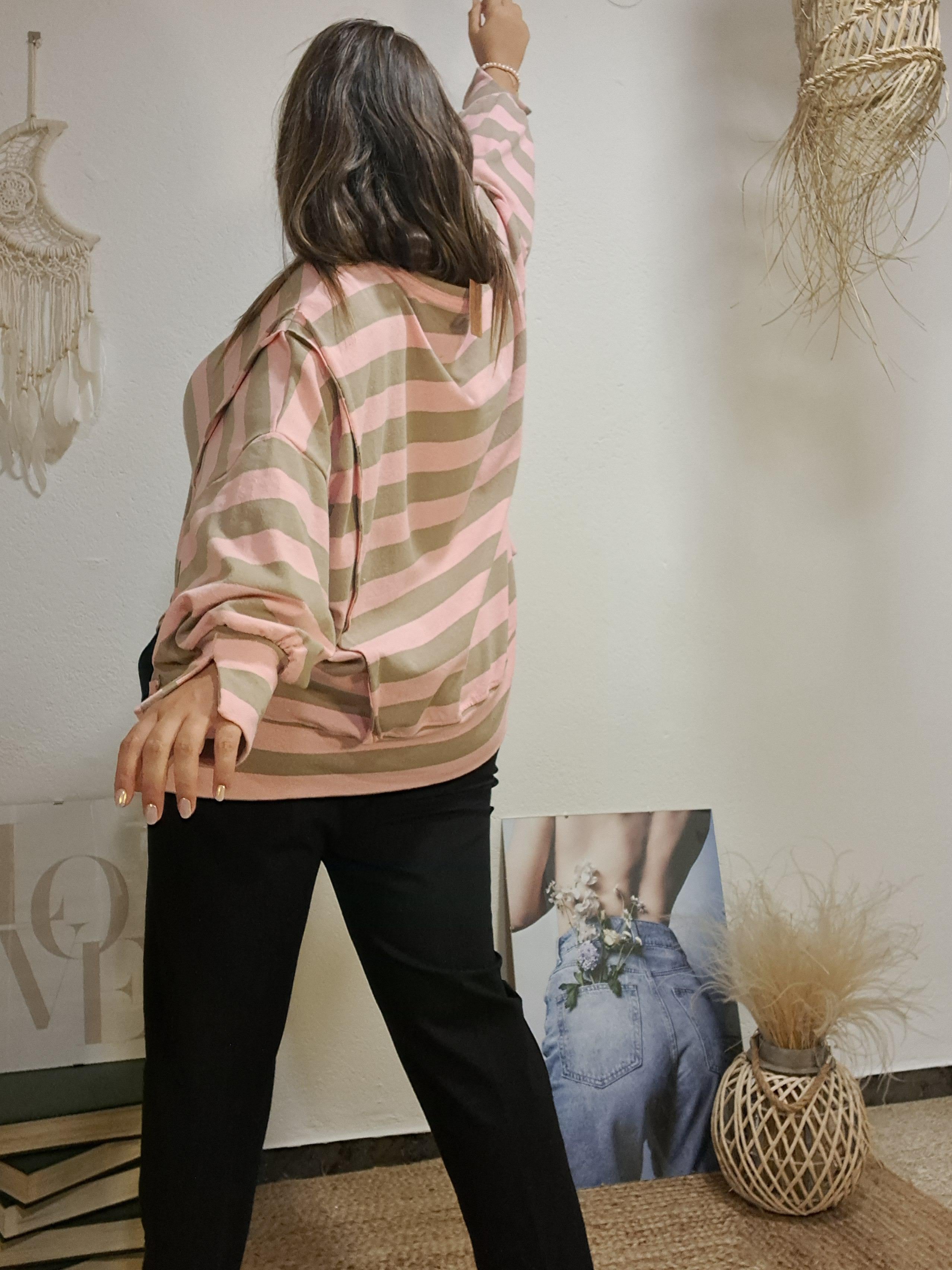 Jersei de ratlles oversize crema