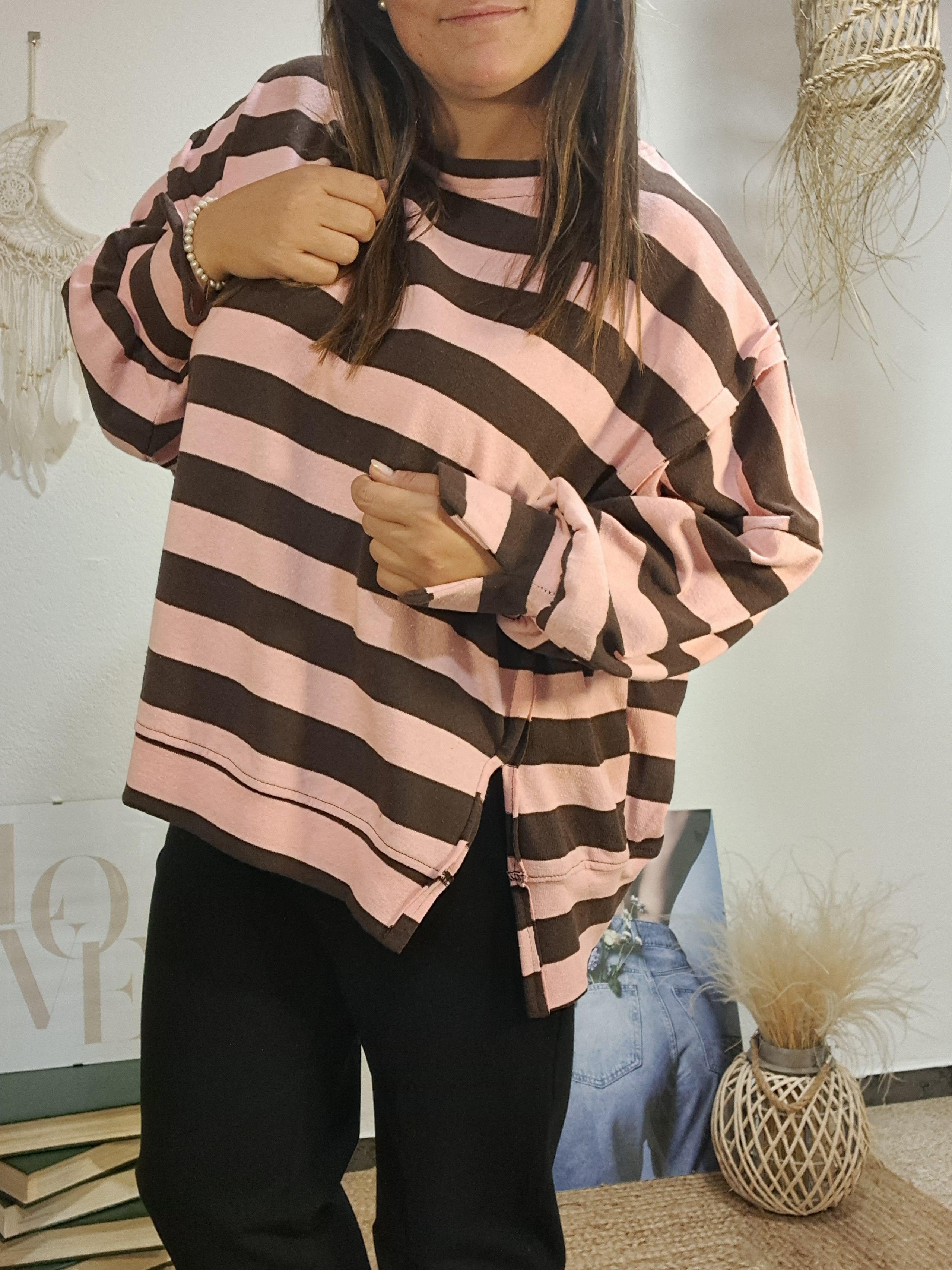 Jersei de ratlles oversize rosa