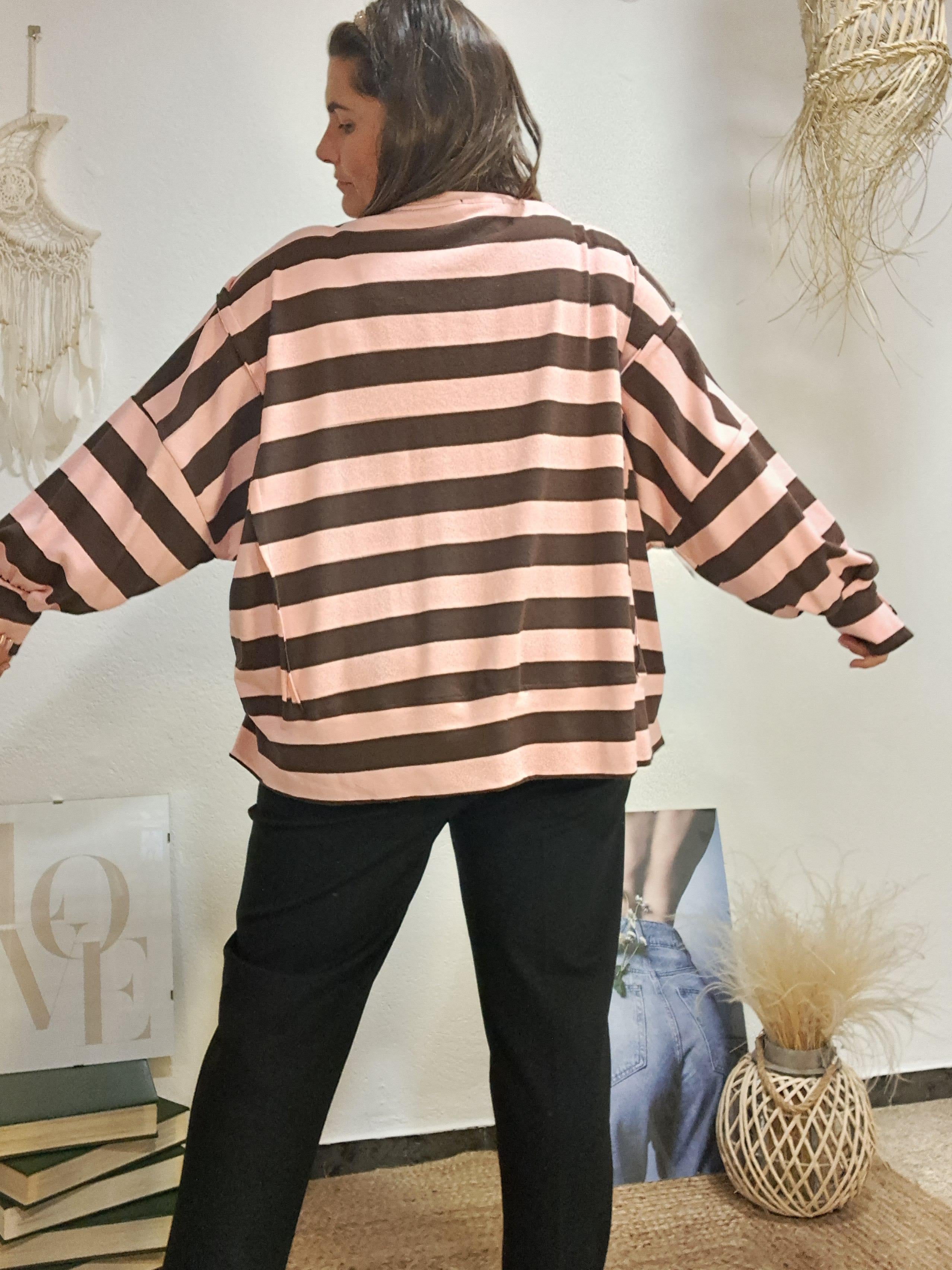 Jersei de ratlles oversize rosa