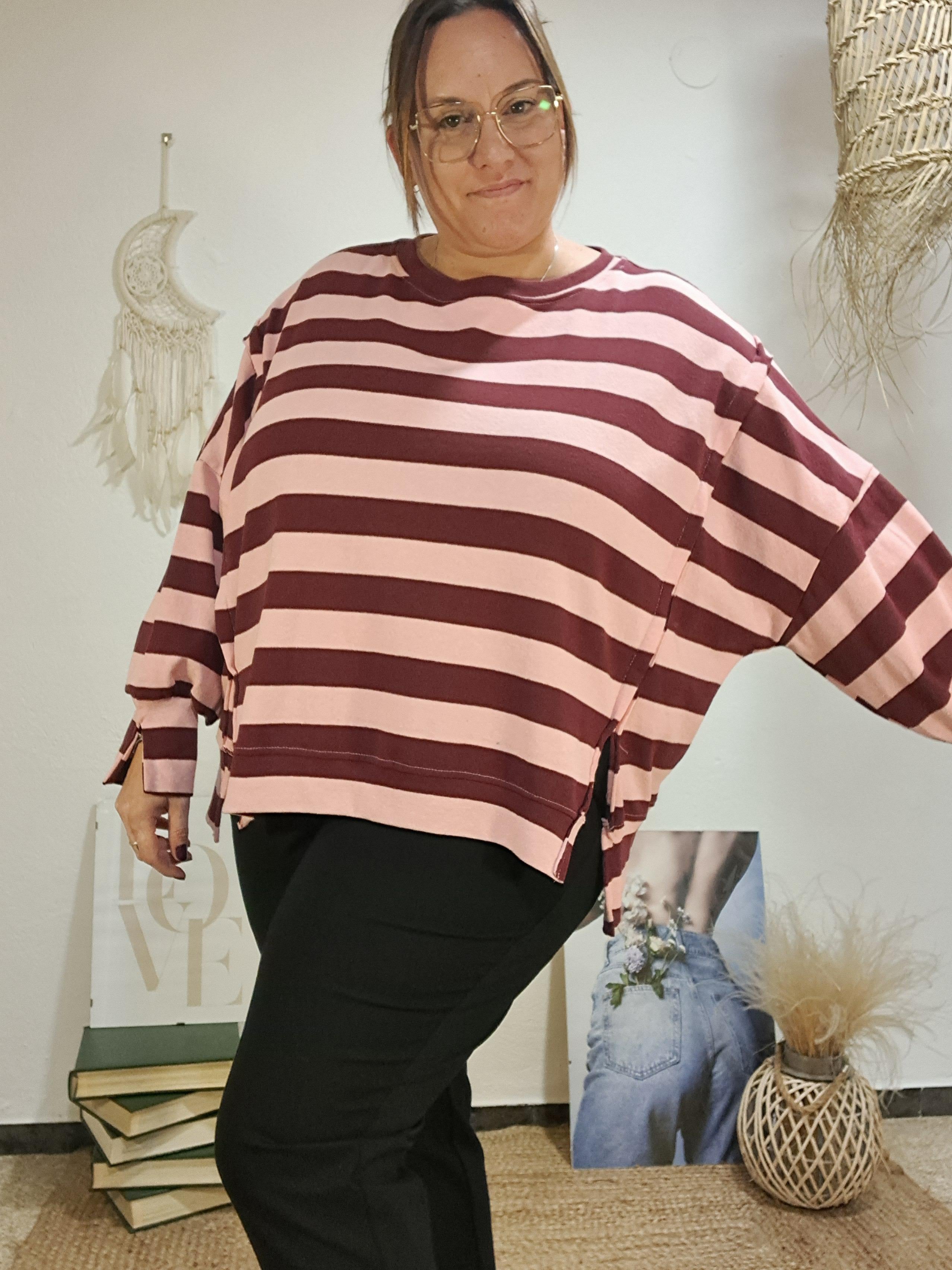 Jersei de ratlles oversize bordeus