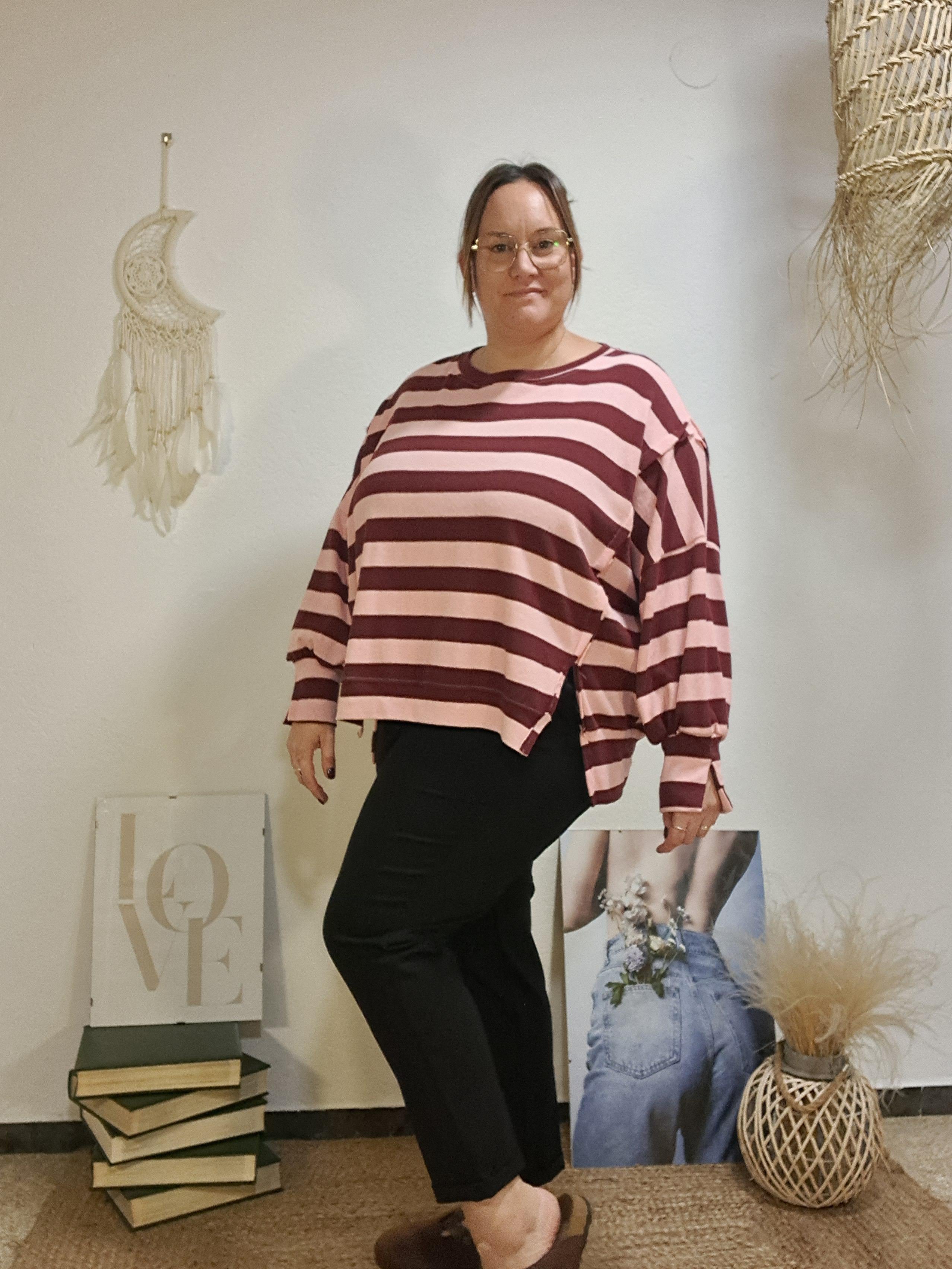 Jersei de ratlles oversize bordeus