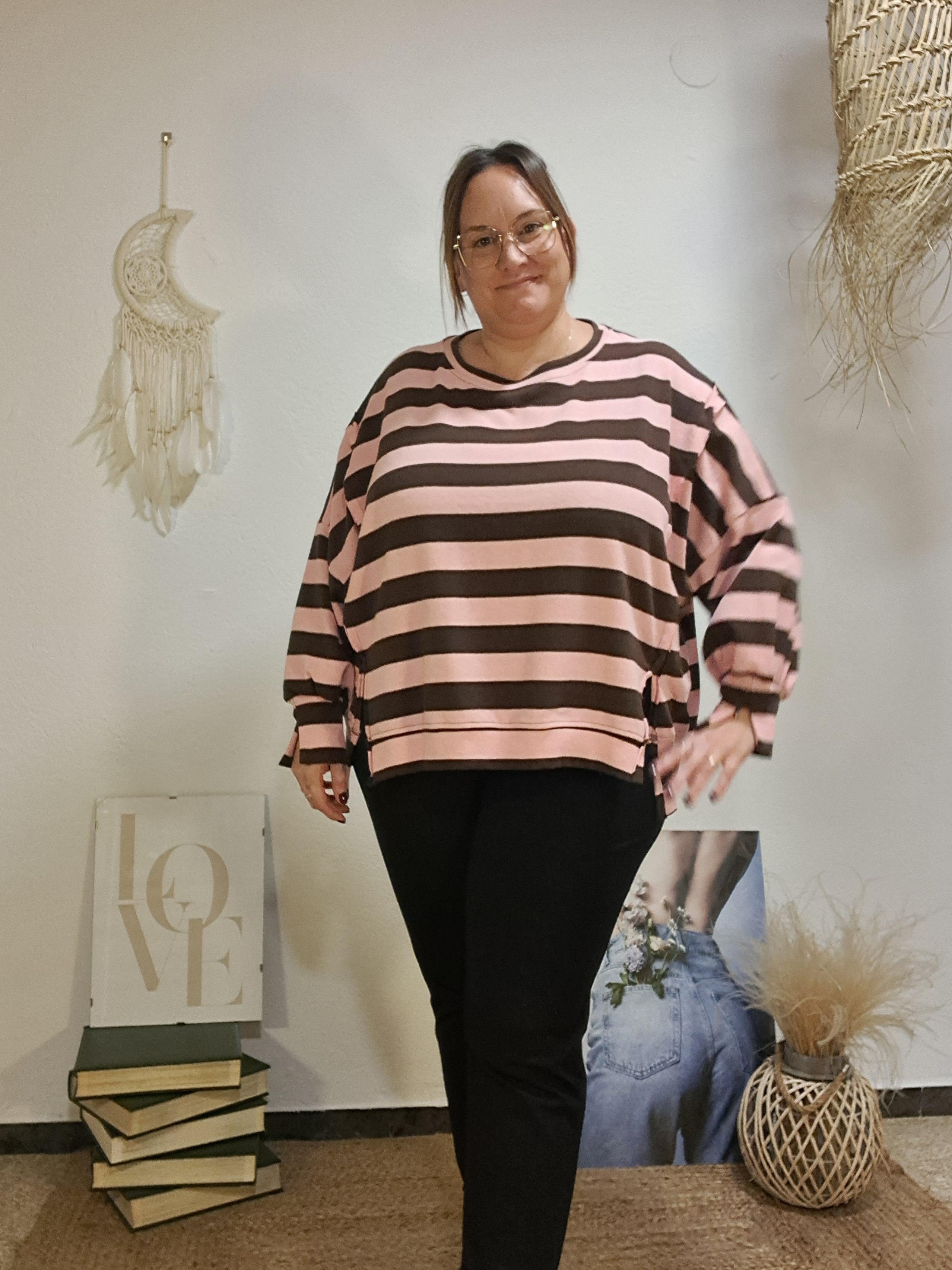 Jersei de ratlles oversize rosa