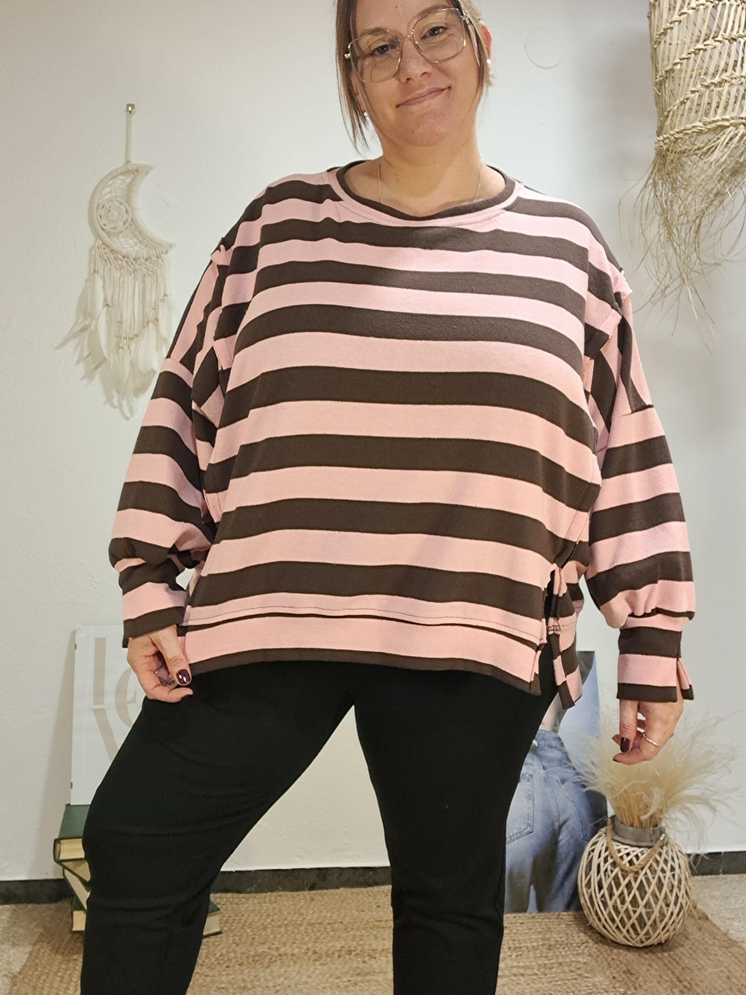 Jersei de ratlles oversize rosa