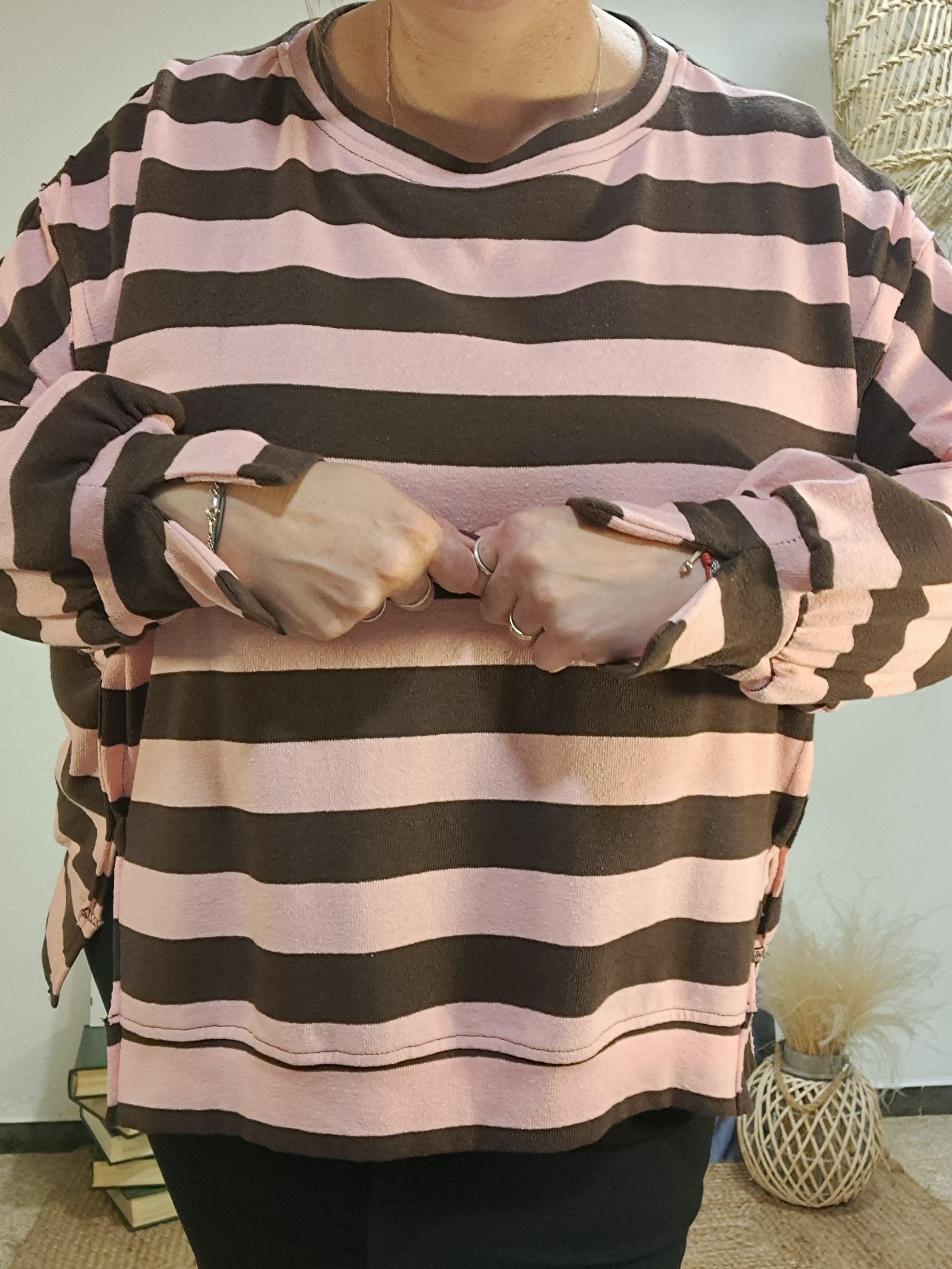 Jersei de ratlles oversize rosa