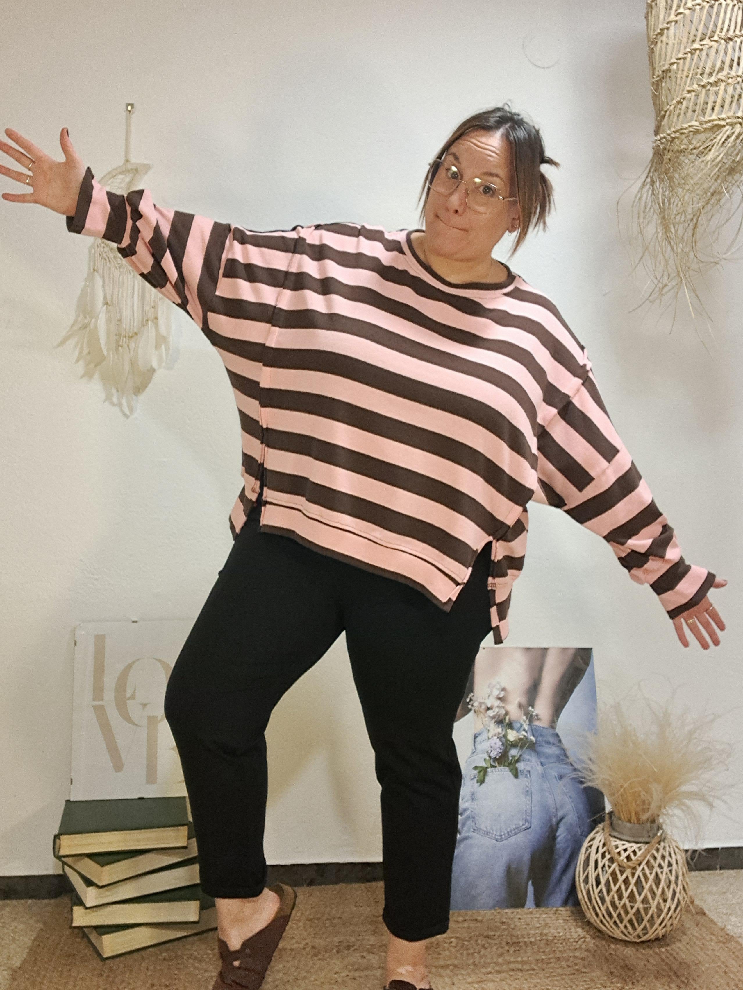 Jersei de ratlles oversize rosa