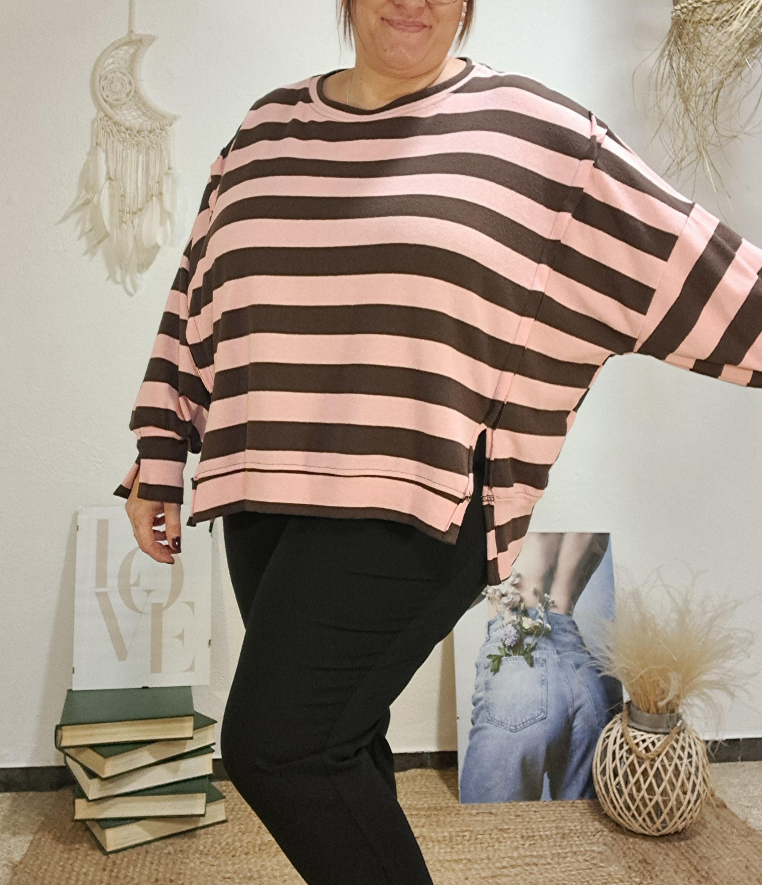Jersei de ratlles oversize rosa