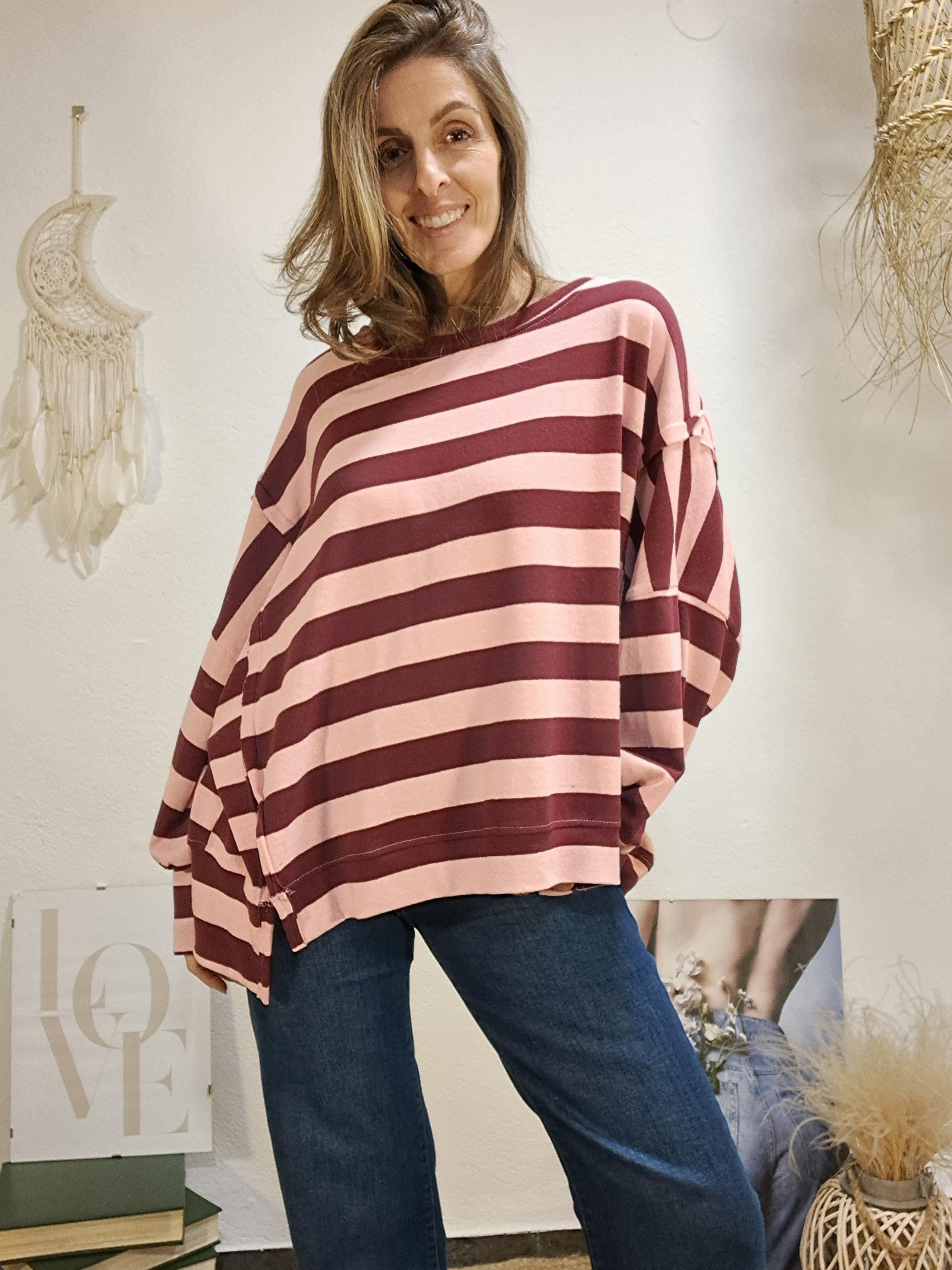 Jersei de ratlles oversize bordeus
