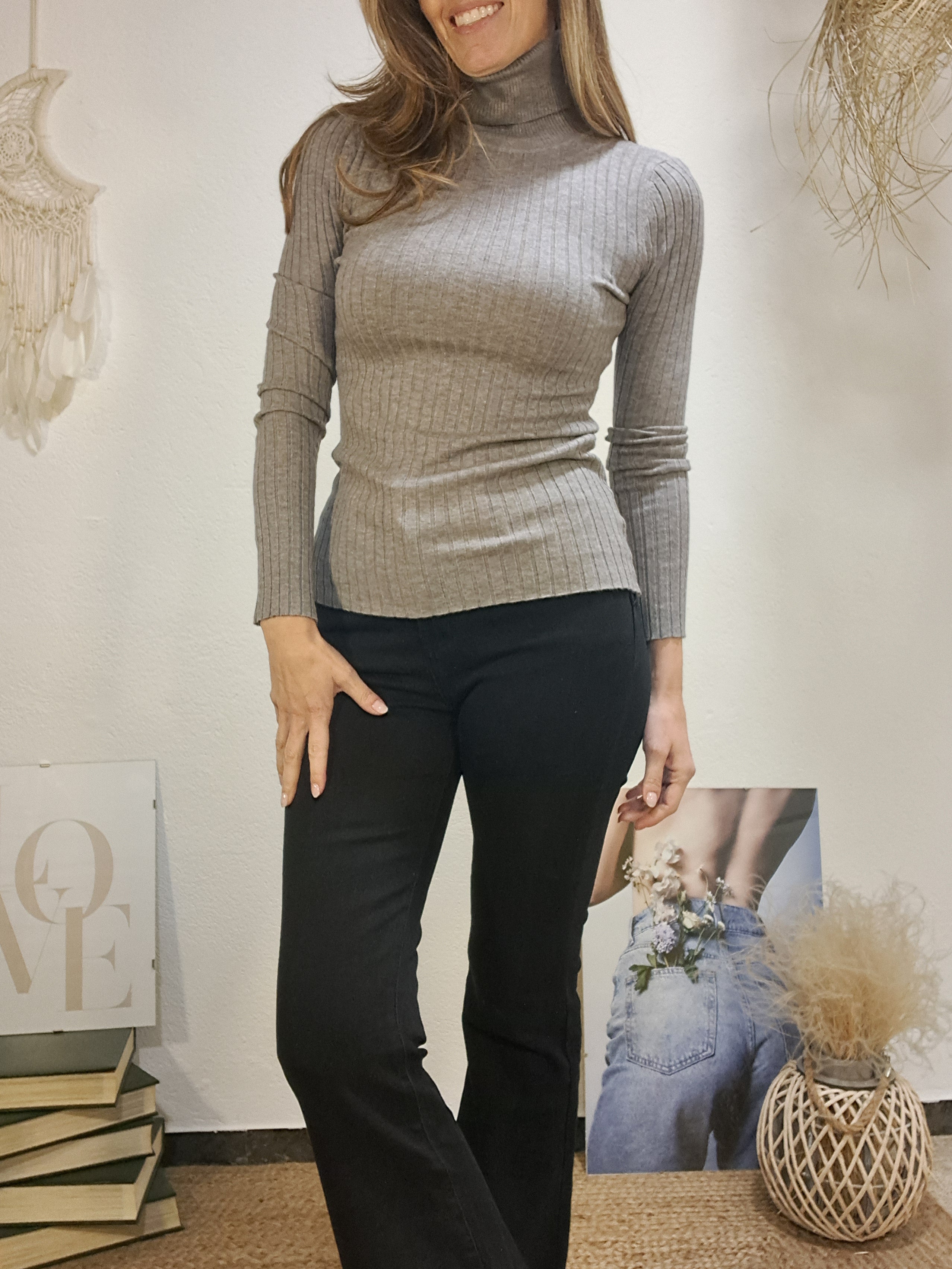 Samarreta canalé coll gris